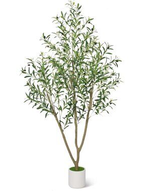 6FT Tall Faux Olive Tree with White Planter - Realistic Indoor Artificial Plant